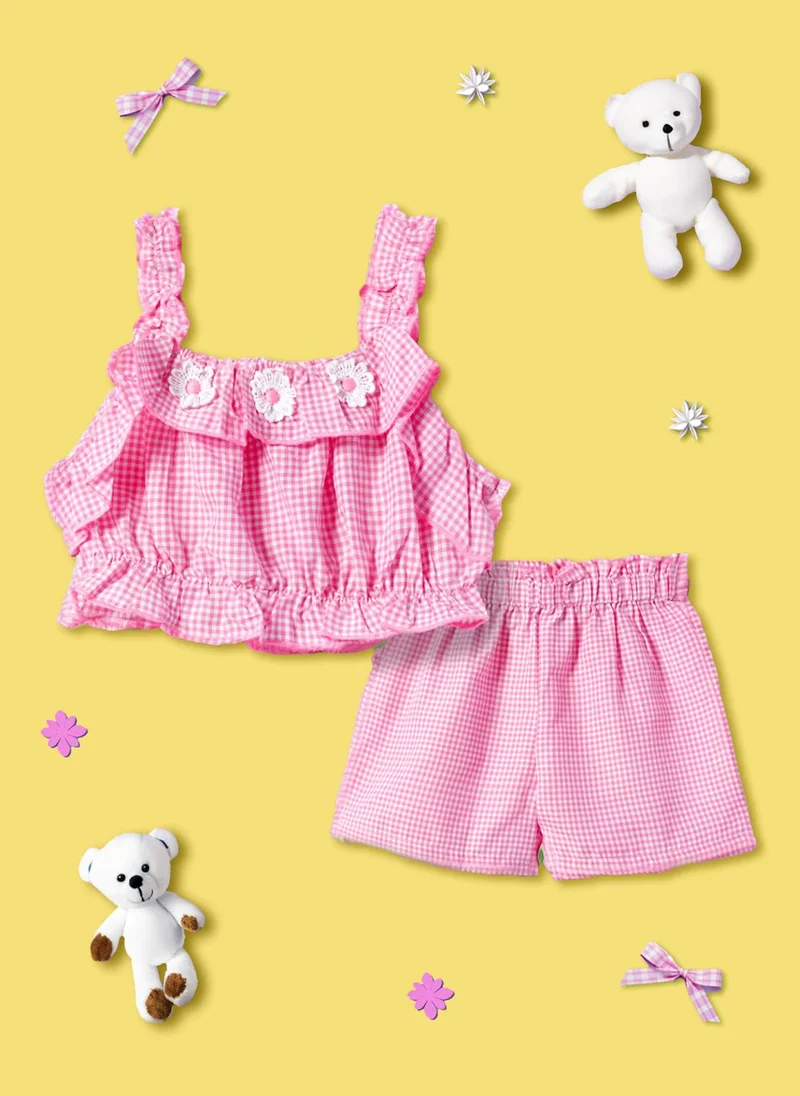 نوتيناتي طقم بناتي قطني كاروهات بلوزة وشورت